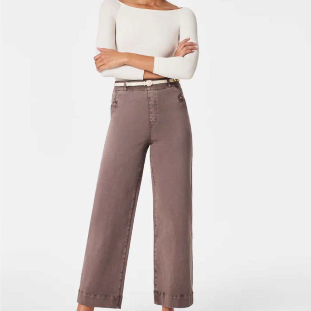 Spanx Stretch Twill Cropped Wide leg pants in Smoke, Small Petite